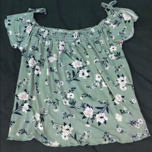 Light Green Floral AE Off the Shoulder Top